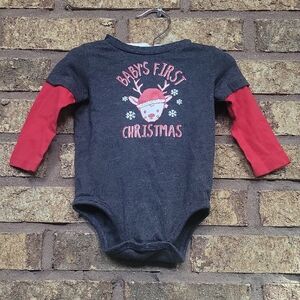 Okie Dokie Gray and Red Baby's 1st Christmas Long Sleeve Bodysuit